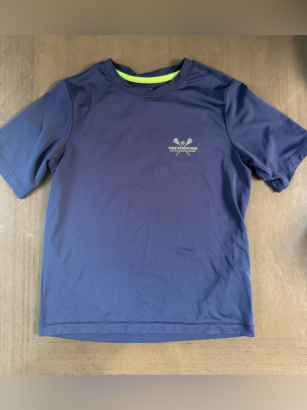 Vineyard Vines Navy Short Sleeve Performance Tee with Lime Accent